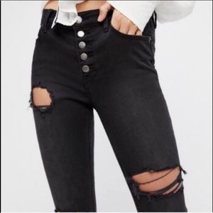 Free People Reagan Destroyed Button Front Jeans